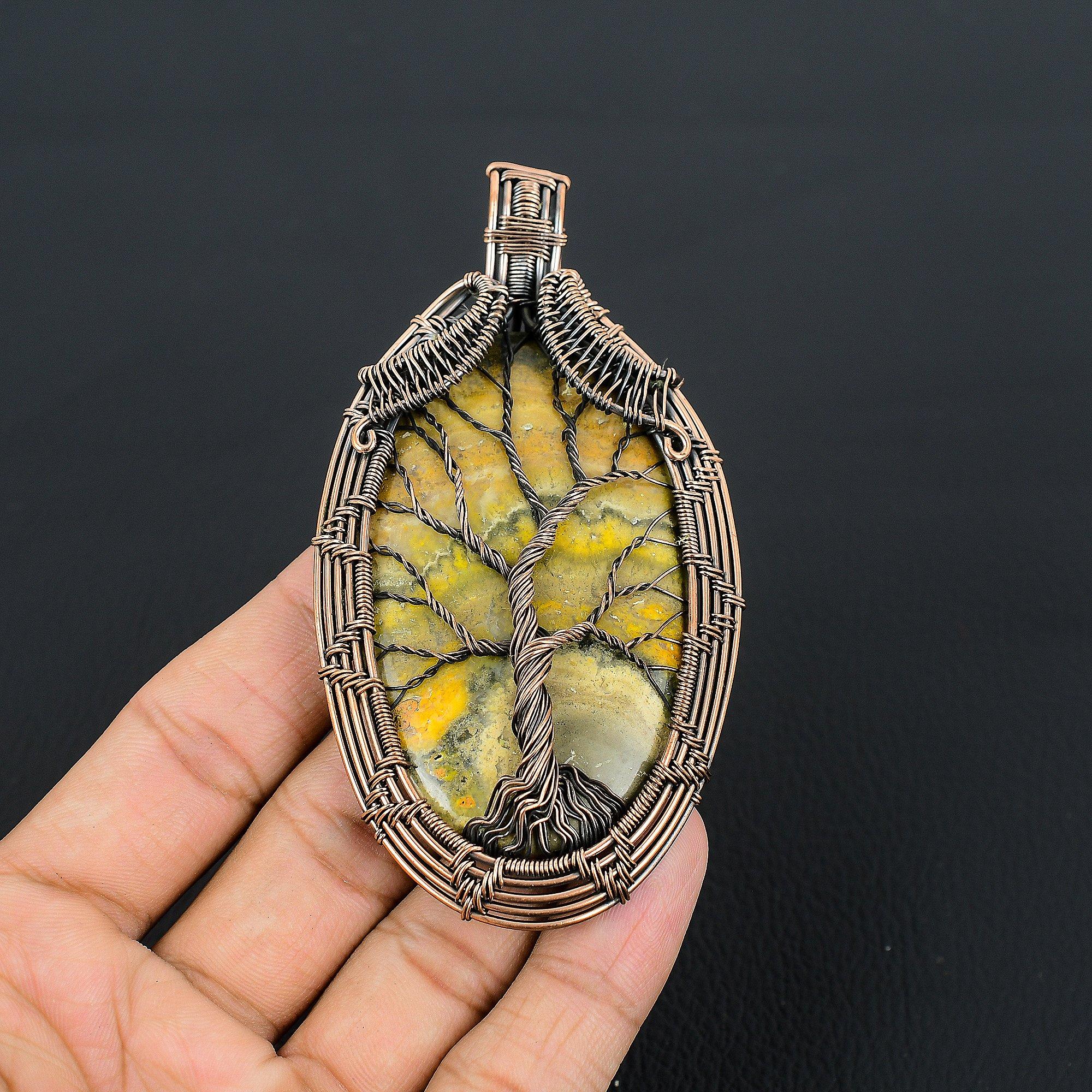 

Tree Of Life Bumble Bee Jasper Jewelry, 999 Copper Wire Wrapped Gemstone Pendant, Handmade Pendant, For Memorial Day 2.55 Inches