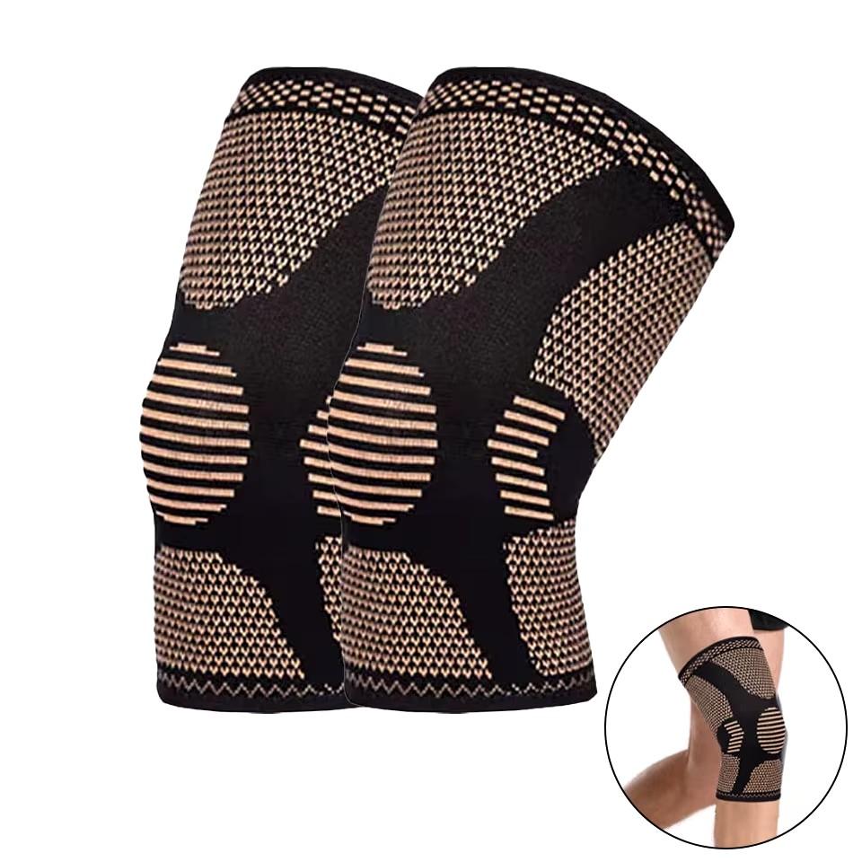 Durable And Safe 1Pair Knitted Breathable Sports Knee Pads Copper Fiber Knitted Copper Ion Knee Pads Basketball Knee Pads Men Women Unisex XL