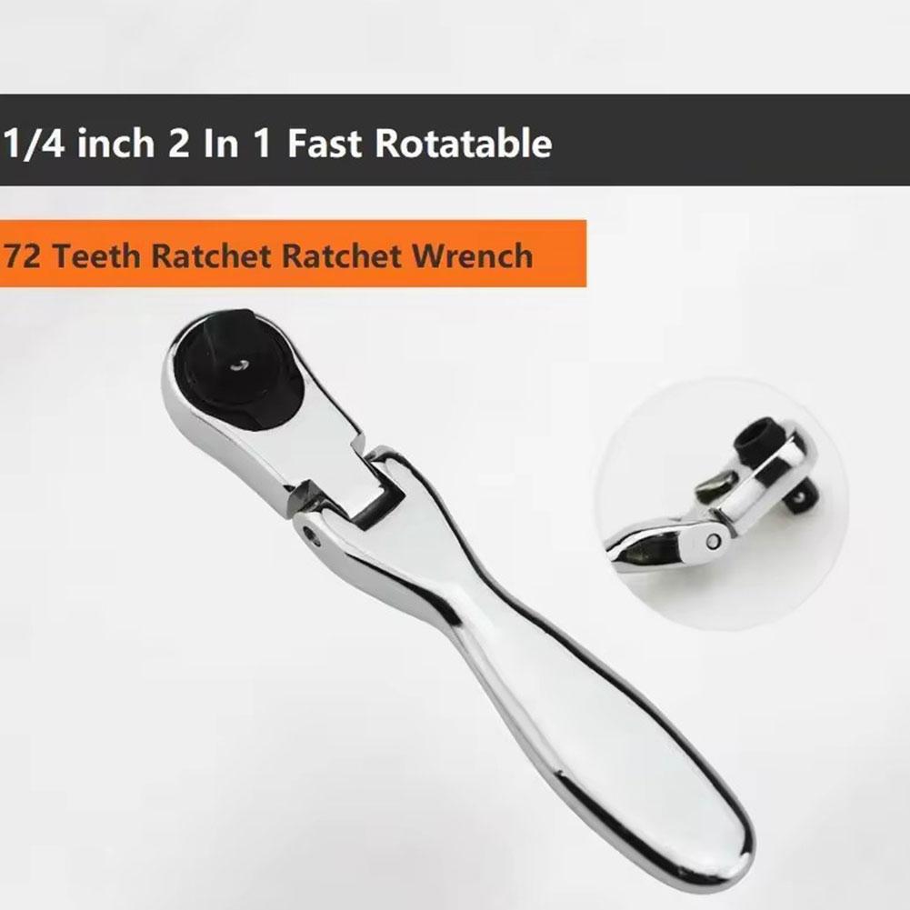 1/4 Inch Mini Ratchet Wrench Screwdriver Vanadium Steel 1 Socket In Batch Reversible 2 Socket Wrench Teeth Quick 72 R1u6