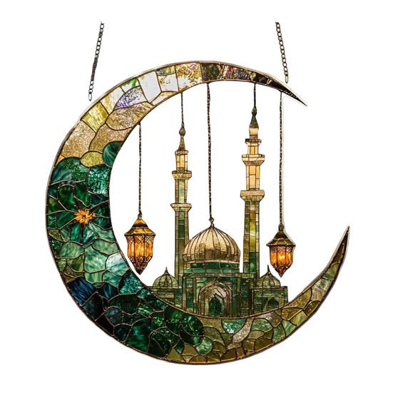 2D Acrylic Star Moon Lantern Suncatcher, Crescent Moon Window Hanging Ornament for Home, Patio, Garden, Ramadan Decor, Housewarming Gifts for Family