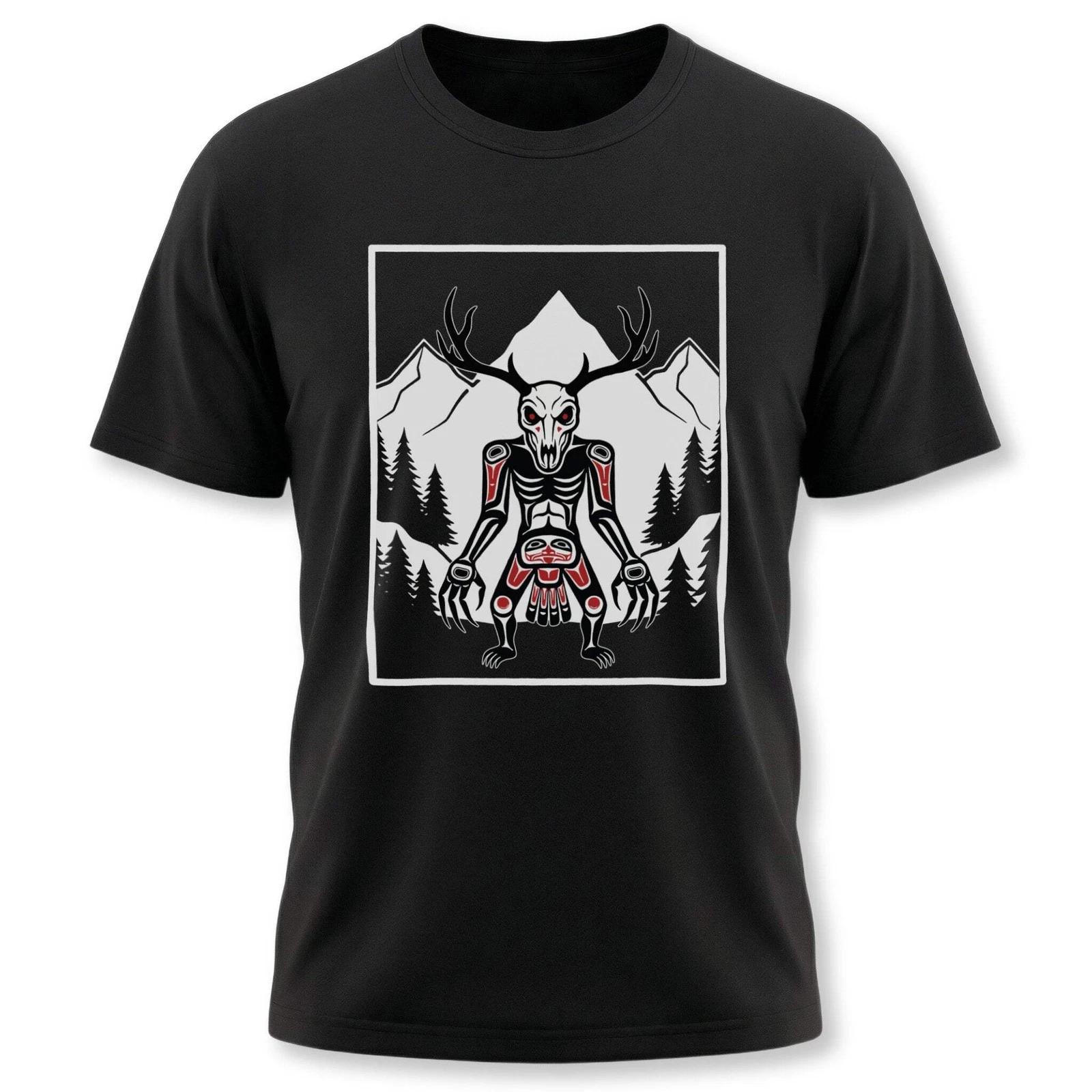 Wendigo Antler Skull T-Shirt | Native American Folklore Cryptid Graphic M