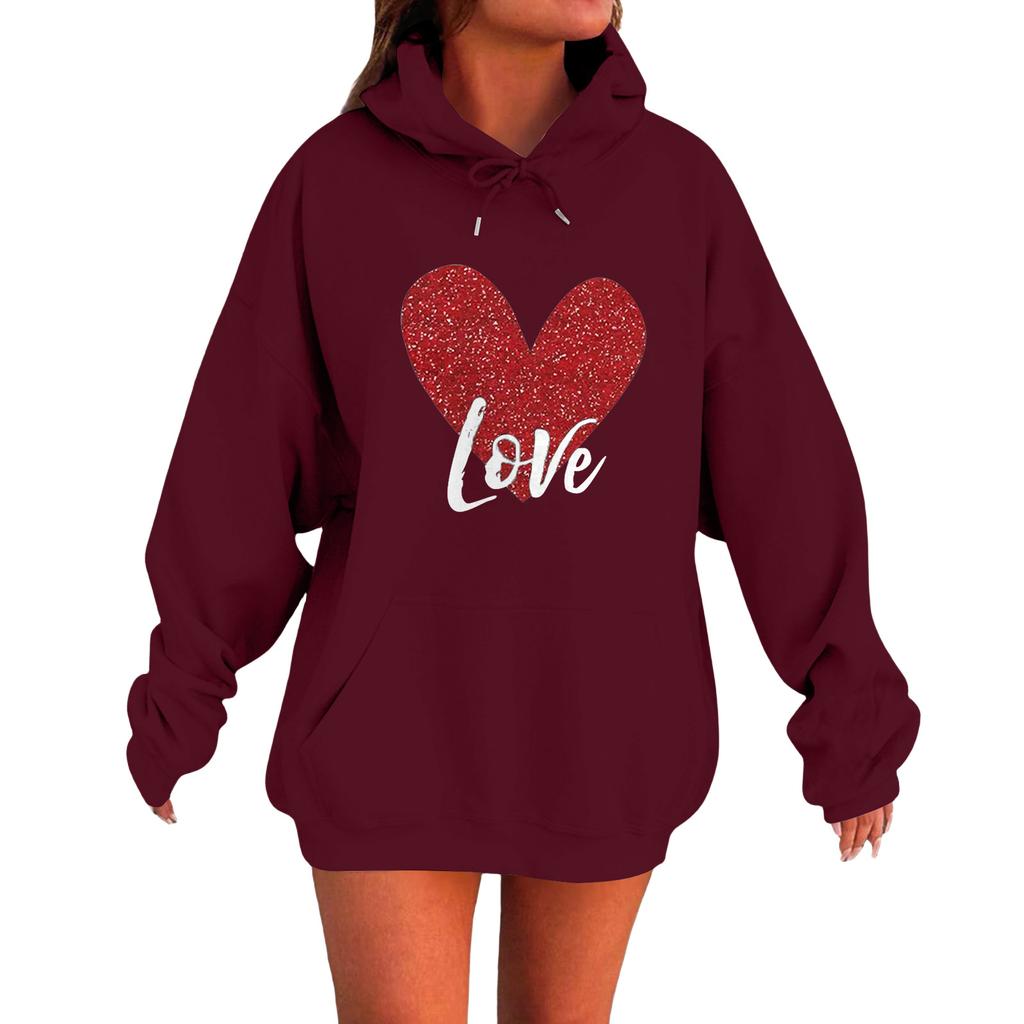 Damen Locker Bequem Lässig Modisch Liebe Aufdruck Langarm Sweatshirt