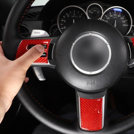 Red Carbon Fiber Steering Button Wheel Button Trim for Mazda-MX-5 2009-14