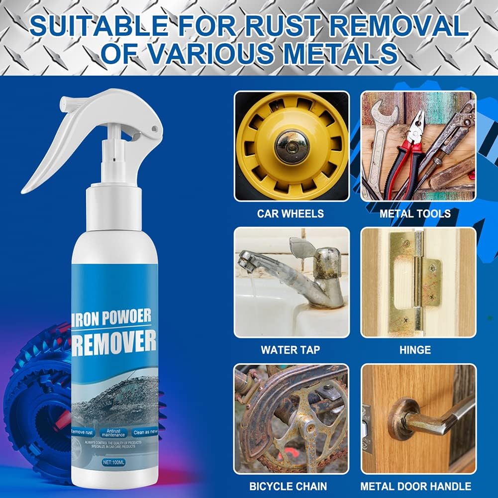 Spray para eliminar óxido de automóviles, manchas de óxido, cuidado del automóvil, spray para eliminar óxido, pulimento limpiador descontaminante de óxido multiusos, superficies metálicas, removedor de óxido