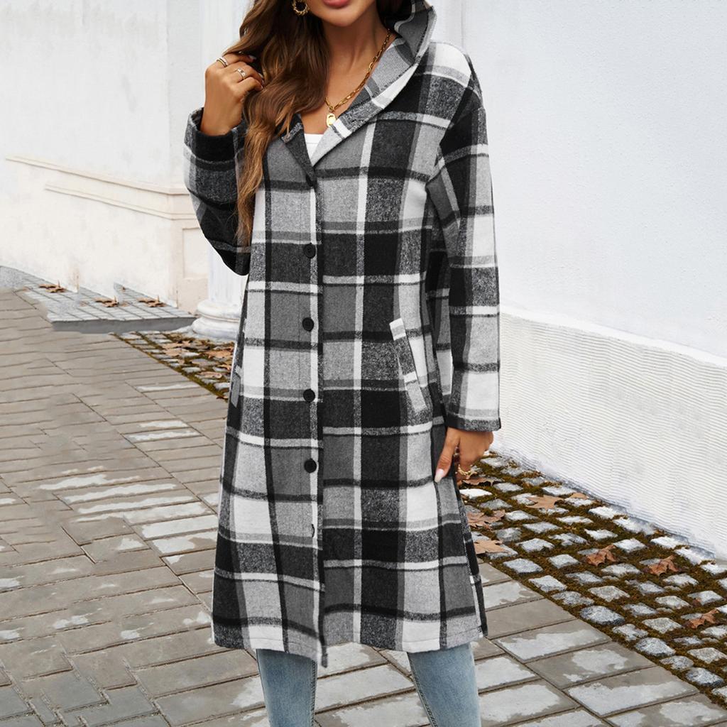 Women's Casual Fashion Comfortable Leisure Loose Contrast Color Buttoned Hooded Jacket