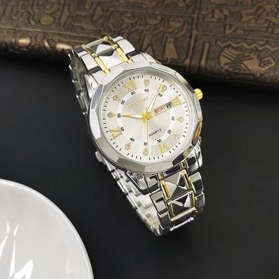 Men's Watch Fashion Trend Night Light Waterproof Double Calendar Rivet Steel Belt Business Leisure Quartz Watch Watches for Man