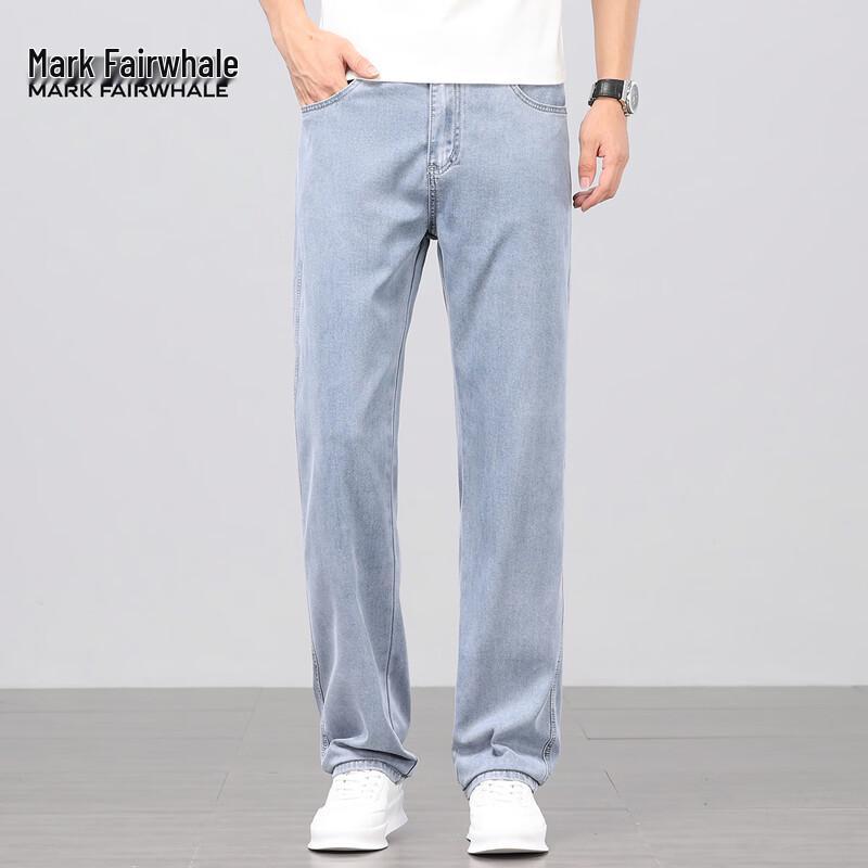 MARK FAIRWHALE Men s Ultra-Thin Ice Silk Tencel Loose Straight Jeans 38