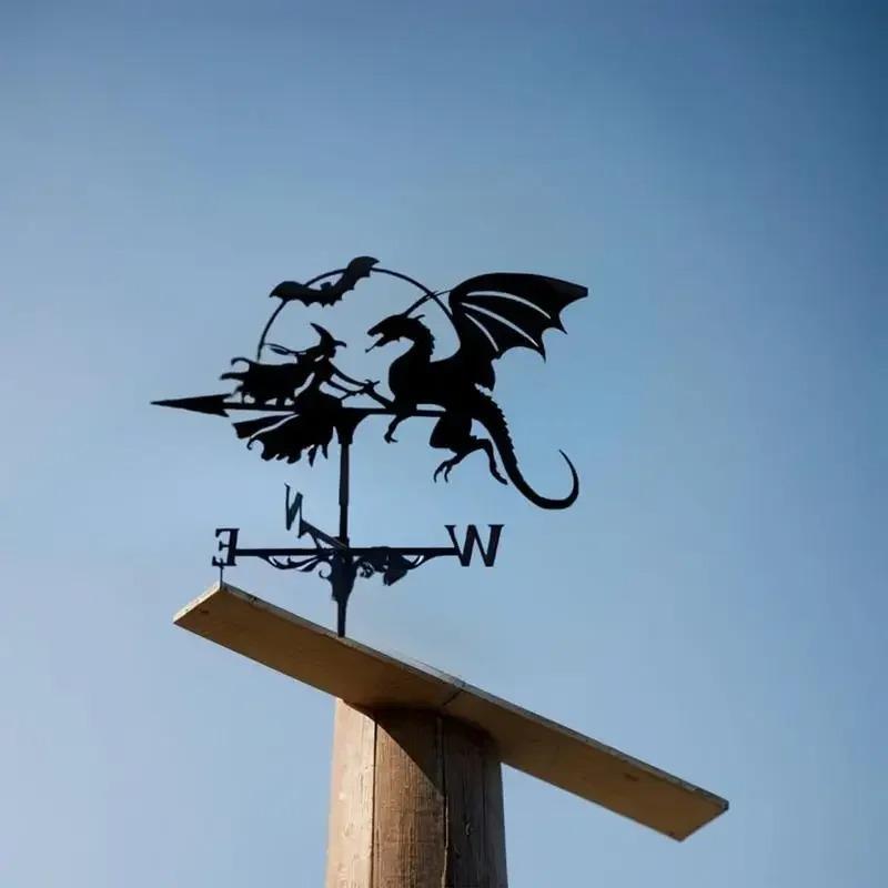Weather Vane Metal Animal Iron, Witch And Dragon, Witch and Cat, Rooster, Outdoor Roof Garden Decoration Weather Vane, Home Crafts, Holiday Gifts