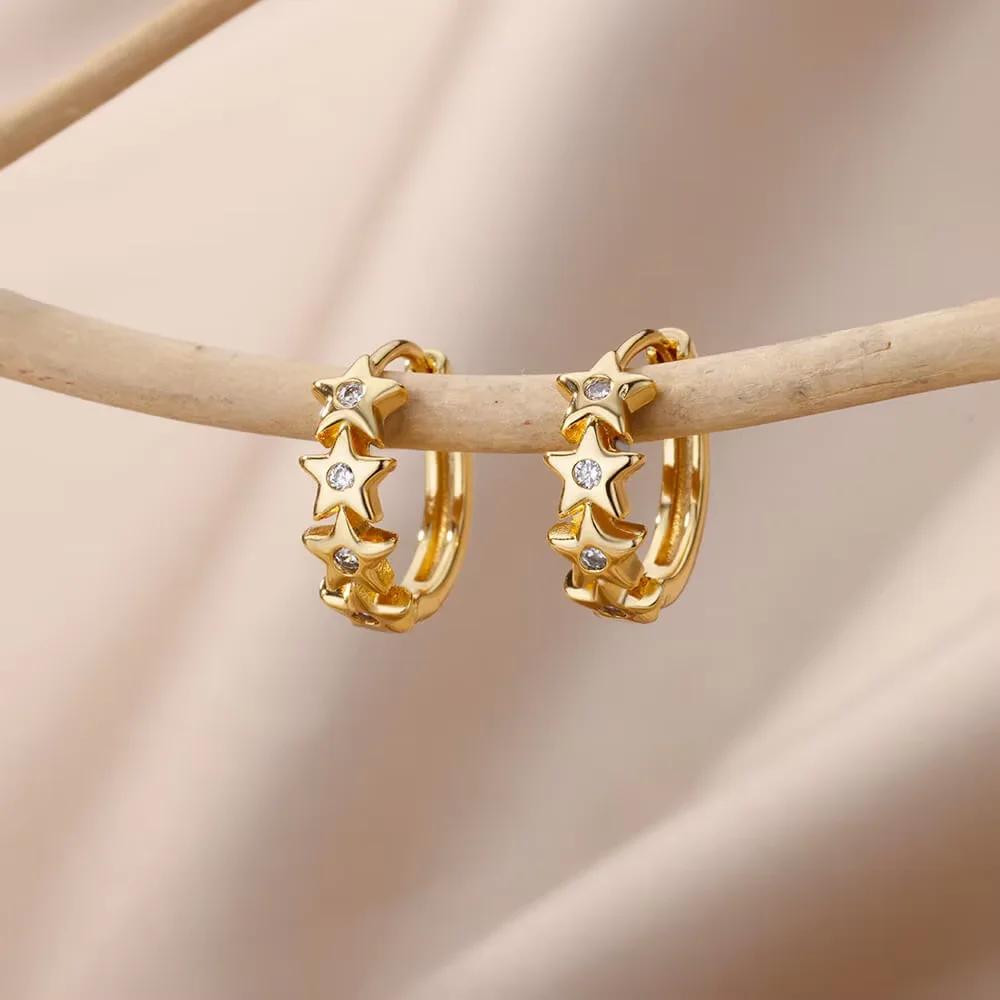 Stainless Steel Star Hoop Earrings For Women Men Gold Color Star Earrings Wedding Ear Buckle Jewelry Christmas Gift aretes