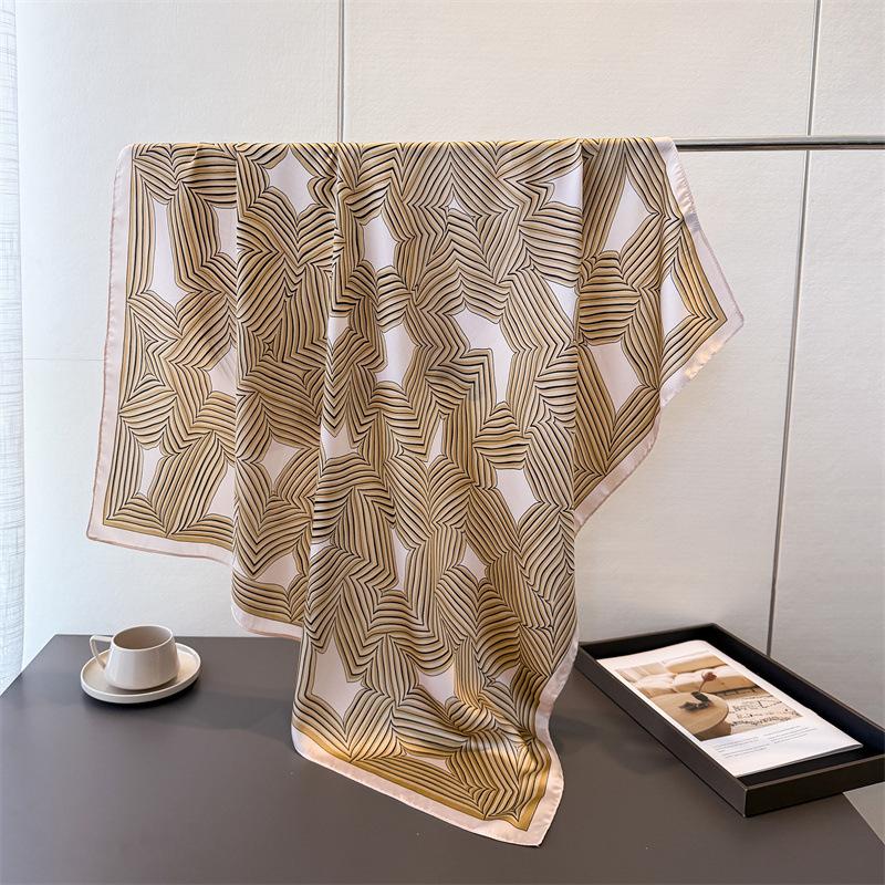 Fashion Line Satin Imitation Silk Large Square Scarf Silk Scarf Printing Travel Shawl Scarf Sunscreen Headscarf Women's Scarf