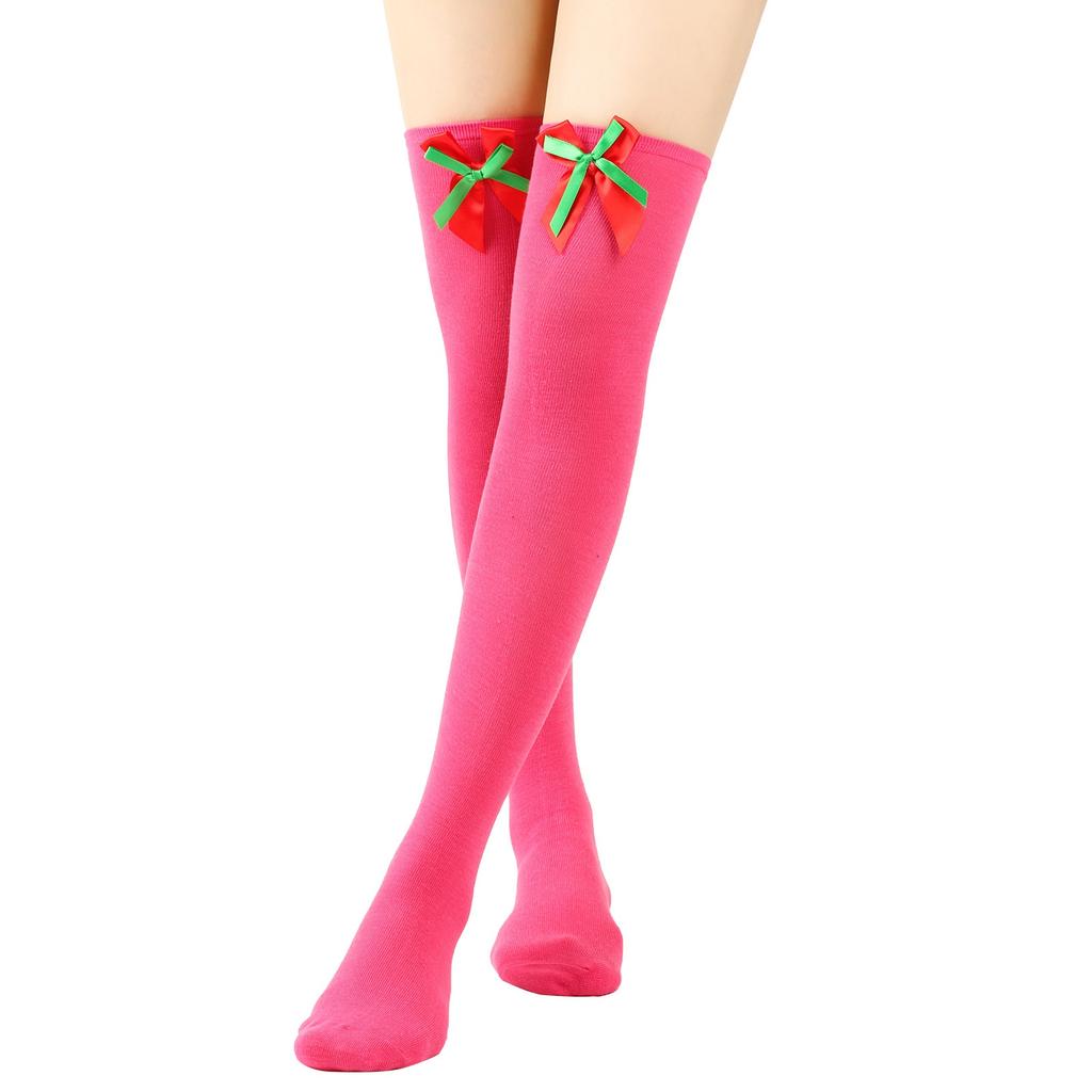 Women's Bowknot Christmas Stockings Over-the-Knee Socks