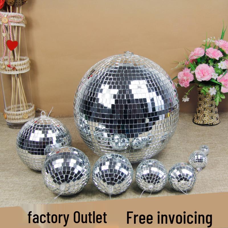 Reflective Glass Disco Ball - Silver Hanging Spherical Party Decor Mirror Ball