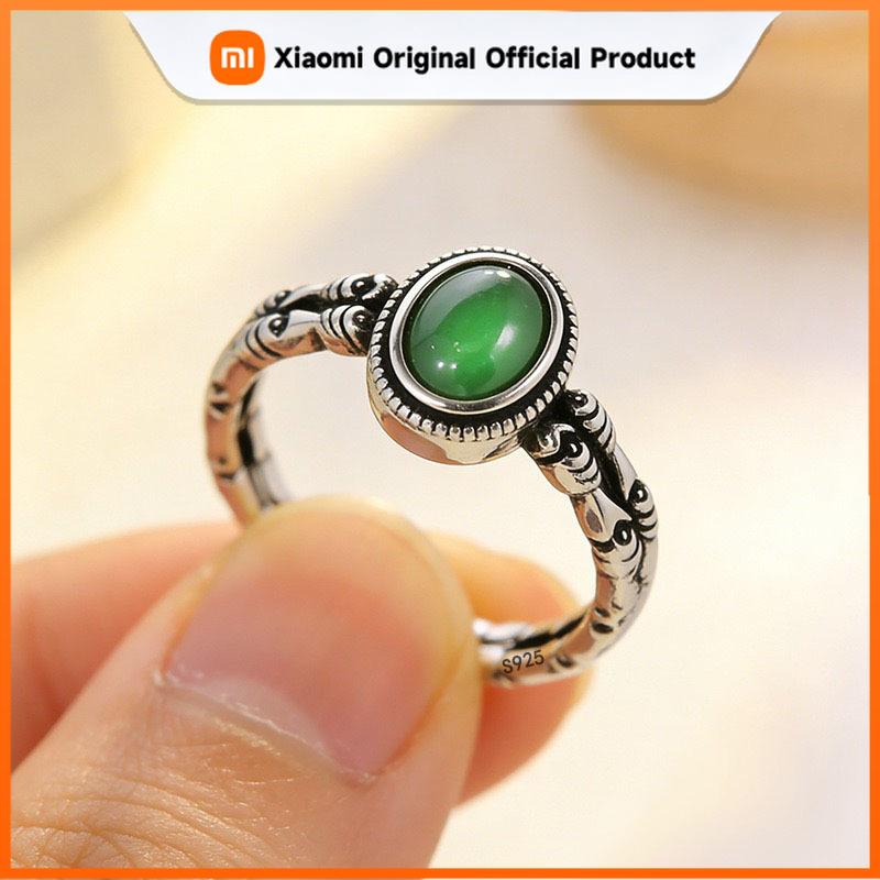 Xiaomi BF CLUB 925 Sterling Rings for Women Simple Geometric Handmade Irregular Retro Fish Green Stone Ring Allergy For Birthday Gift