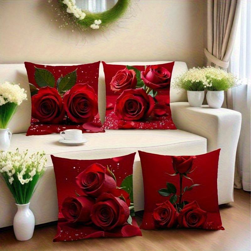 1/4 Stück Must-have für den Valentinstag!Das Muster mit roten Rosen ist ein super romantischer Kissenbezug, der die Raumdekoration für Verliebte mit Liebe erwärmt.