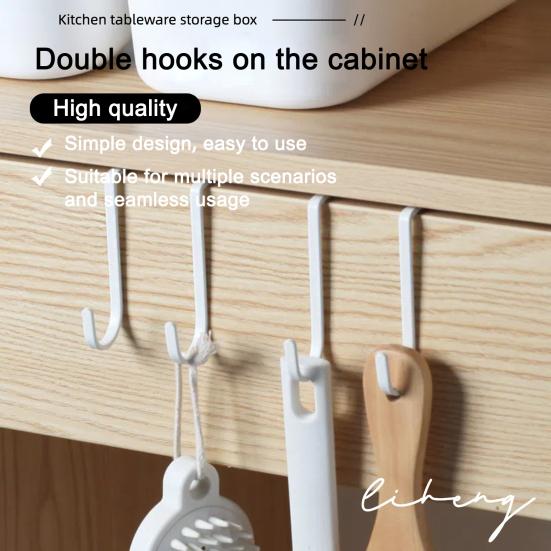2 Pcs Over Cabinet Door Hook Heavy Duty Metal Hanging Hooks for Towels Bags Clothes No Drill Double Hanger Hook for Bathroom Kitchen Wardrobe Dorm