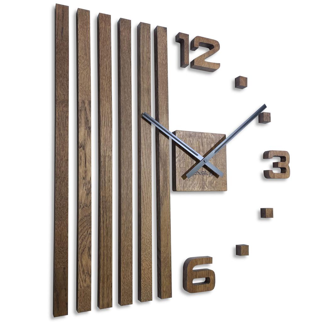 Wooden Wall Clock, Oak, Brown Lamellas, 60cm
