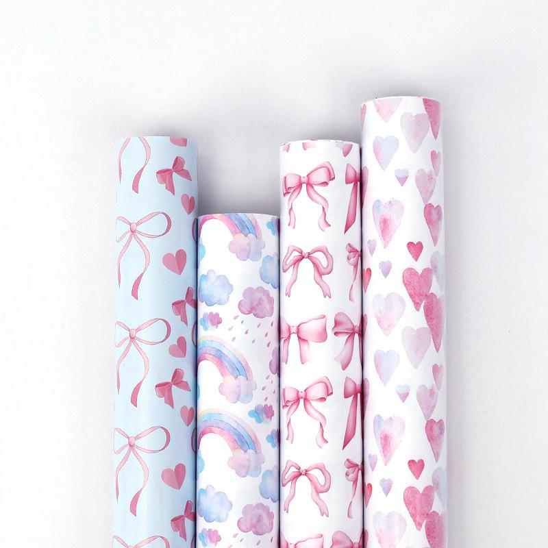 New Pink Bow Ribbon Large Birthday Gift Wrapping Paper Roll - Rainbow Ink Style