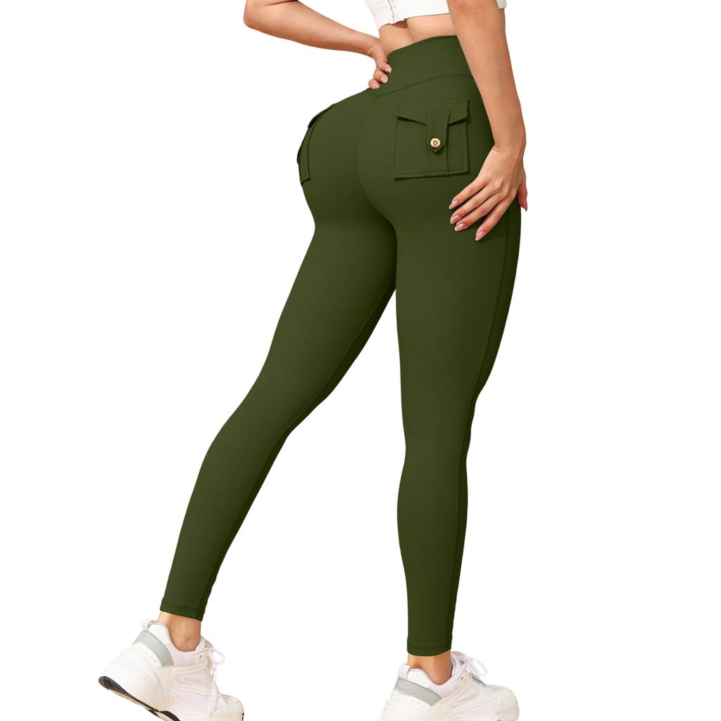 Pantaloni da Fitness Yoga a Vita Alta con Tasche e Sollevamento Glutei in Pile Elastico da Corsa Stretti Sportivi
