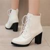 Fashion Fashion Ankle Boots For Women Winter Shoes Block High Heels Lace-up Women's Short Boot Black White Silver Large Size 45 46 47 48