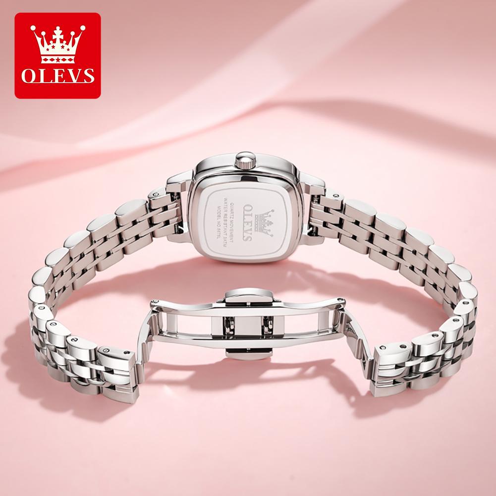 OLEVS 5675 NEW Woman Watch Elegant Square Waterproof Ladies Wristwatch Gifts Original Solid Steel Strap Quartz Watches For Women