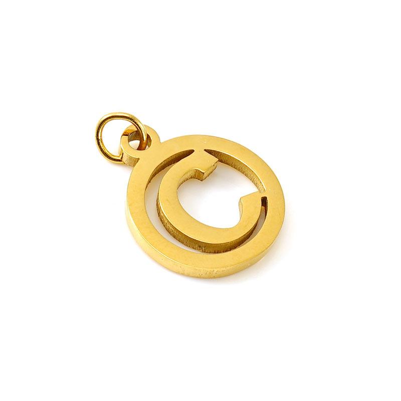 Englischer Buchstabe DIY Anhänger, modischer Edelstahl runder Doppelkreis hohler Buchstaben Halskettenanhänger