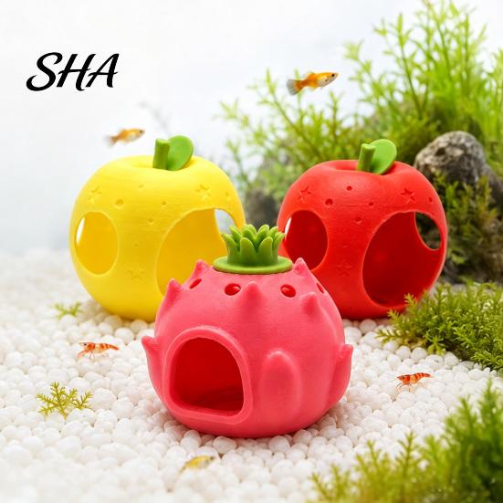 Decorative Cave for Planted Aquariums Fruit Aquarium Hide Cave, Apple Pitaya Fish Tank Hideout, 3D Vivid Shaped Decor Printed Betta And Shrimp Stress