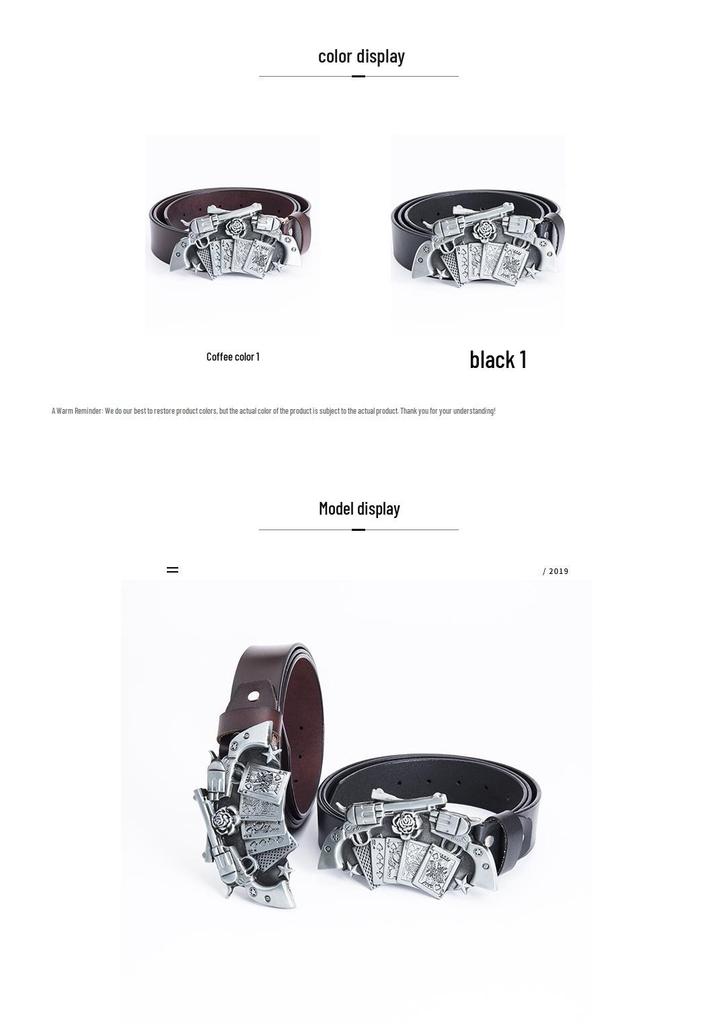 Western Cowboy Double Gun Zinc Buckle Cowhide Belt for Men - Casual Adult Style