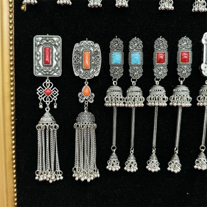 Handmade Mongolian Styles Alloy Tassels Hair Clip Ornament with Vintage Rhinestones Designs for Women Seek Unique Charm