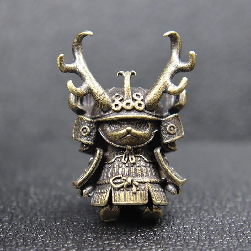 1PC/2PCS Japanese Samurai Antlers Paracord Bead Brass Knife Lanyard Charm EDC DIY Keychain Pendant (Retro&Brass,1pc)
