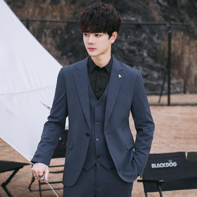 

Приталенный корейский вариант повседневного костюма жениха, мужской пиджак 3XL синий