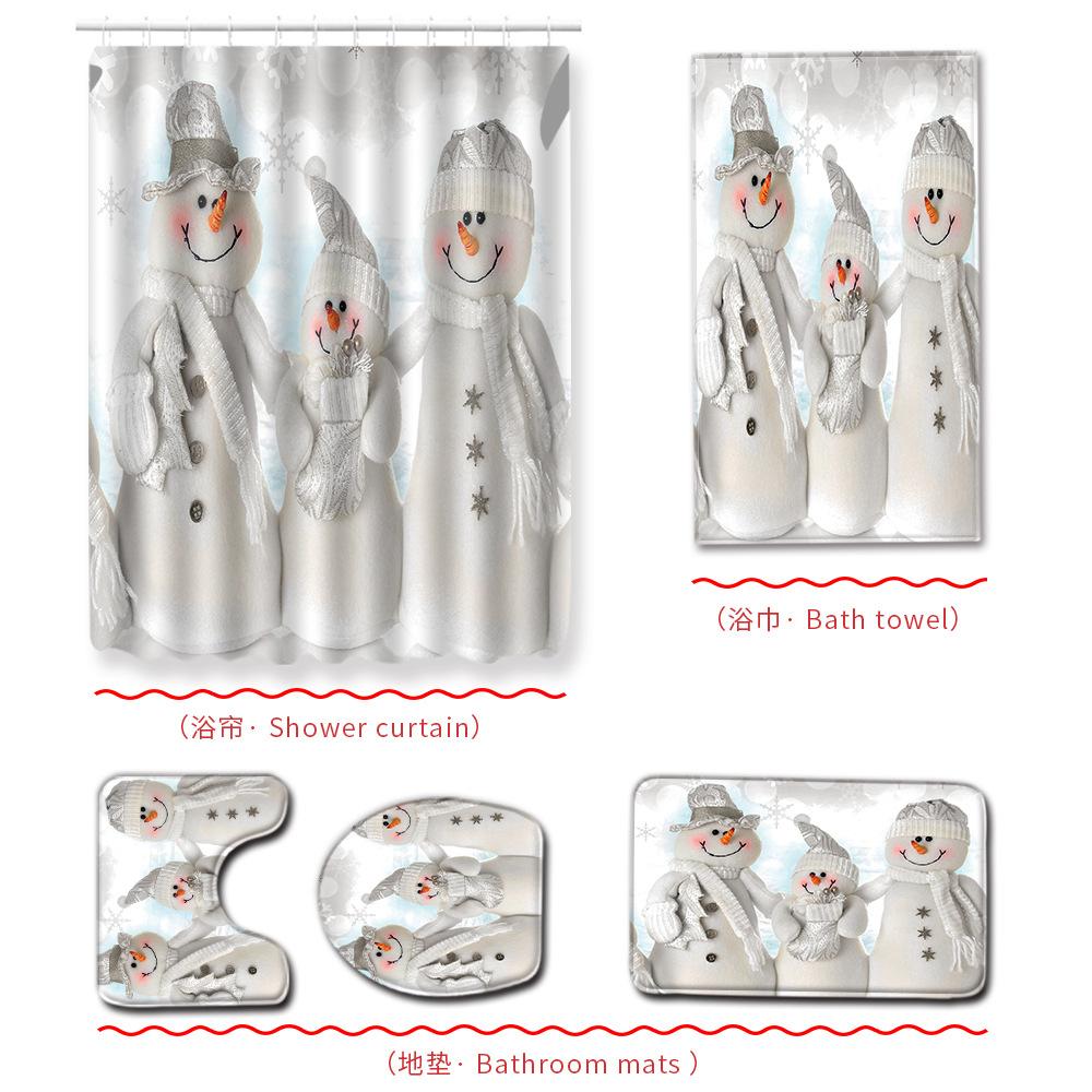 Christmas Bathroom Shower Curtain Bath Towel Floor Mat Five-Piece Set Bathroom Toilet Carpet Shower Foot Mat
