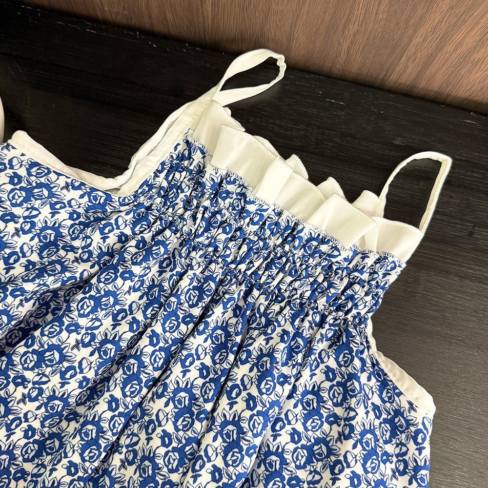 Girls Summer Floral Spaghetti Strap Dress Stylish Princess Vacation Sundress Kids Fashion Sleeveless Party Gown