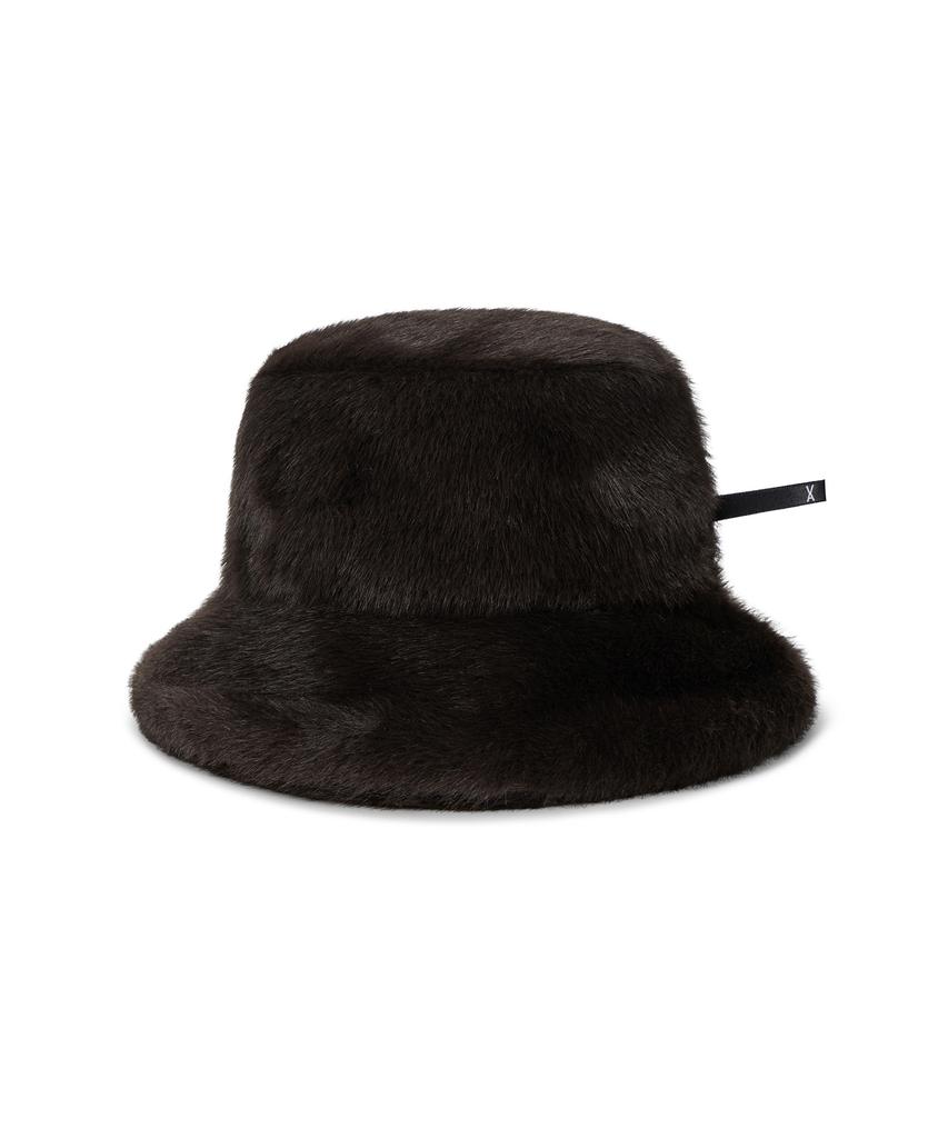 Bajal Va Long Label Fur Bucket Hat Brown