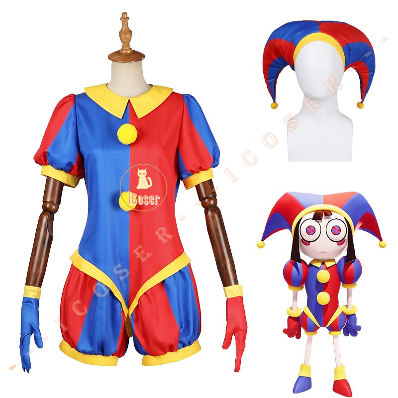 Costume de Cosplay Pomni Anime Le Incroyable Cirque Numérique Uniforme de Dessin Animé Chapeau Gants Fête d'Halloween pour Femmes Hommes Enfants Costumes S blue
