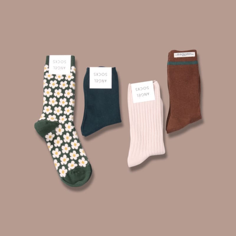 

ANGEL SOCKS SET003_Almond Green Navy Floral Beige Brown Green Casual Fashion Daily Socks single