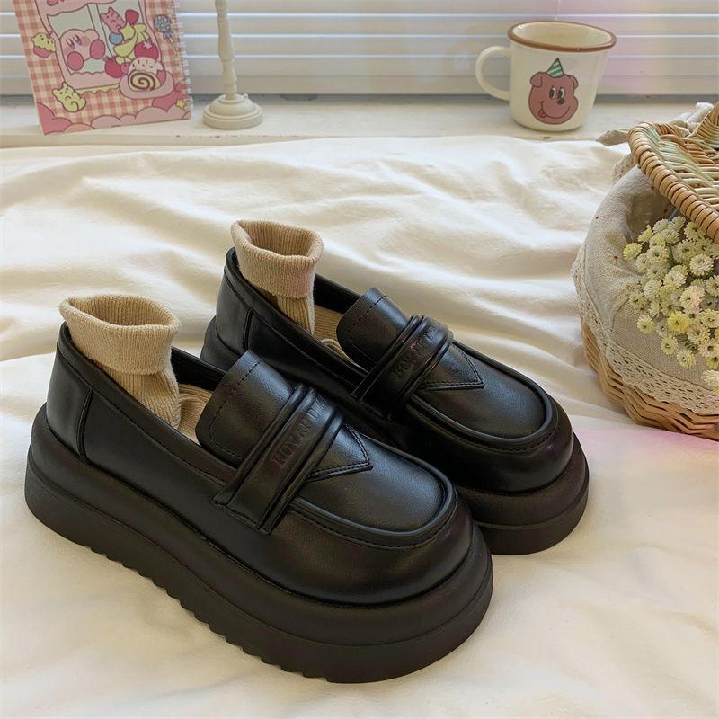Slip-on Height-Increasing Loafers Spring and Autumn New All-Match Small Thick-Soled Muffin Leather Shoes Women's Single-Layer Shoes