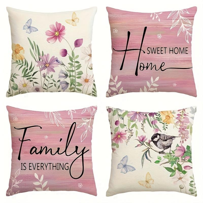 Spring Pink Floral Print Home Decor Pillowcase Bedroom Living Room Sofa Decoration Cushion Cover With Zipper