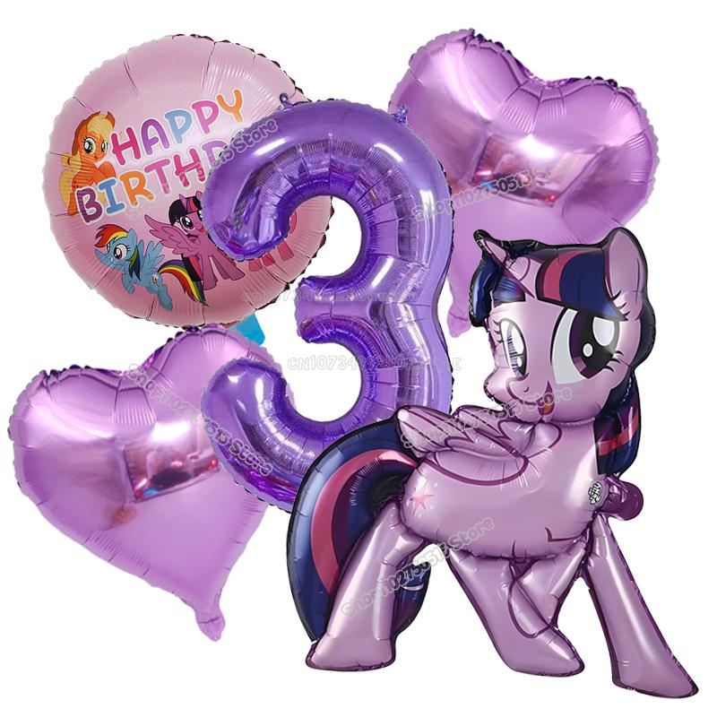 Beautiful My Little Ponys Girl Birthday Number Balloons Decoration Cute Cartoon Love Shape Round Balloons Set Party Supplies Kids Favor