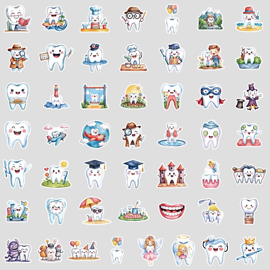 50 Teeth Protection Graffiti Stickers Mobile Phone Water Cup Computer Suitcase Waterproof Decorative Stickers Teeth Stickers