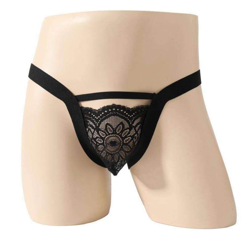 Floral Lace Sissy Pouch Panties Men Hollow Butt Jockstrap Thong G-String Crossdresser See Through Lingerie U Convex Underpant