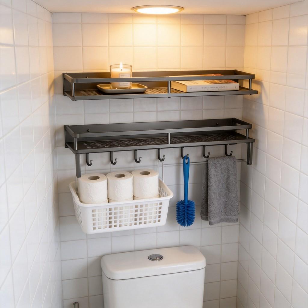 Bathroom Wall Mount Aluminum Storage Shelf With Removable Design For Toilet And Vanity Use