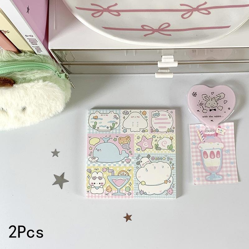 2Pcs Cute Kawaii Puppy Non Stick Sticky Notebook Simple Cartoon Notepad Stationery Index Tab Check List To Do Planner Stationery