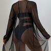 Women’s Solid Bathing Suit Three-Piece Bikini Set with Sheer Mesh Cover-Up, Sexy Beach Swimwear