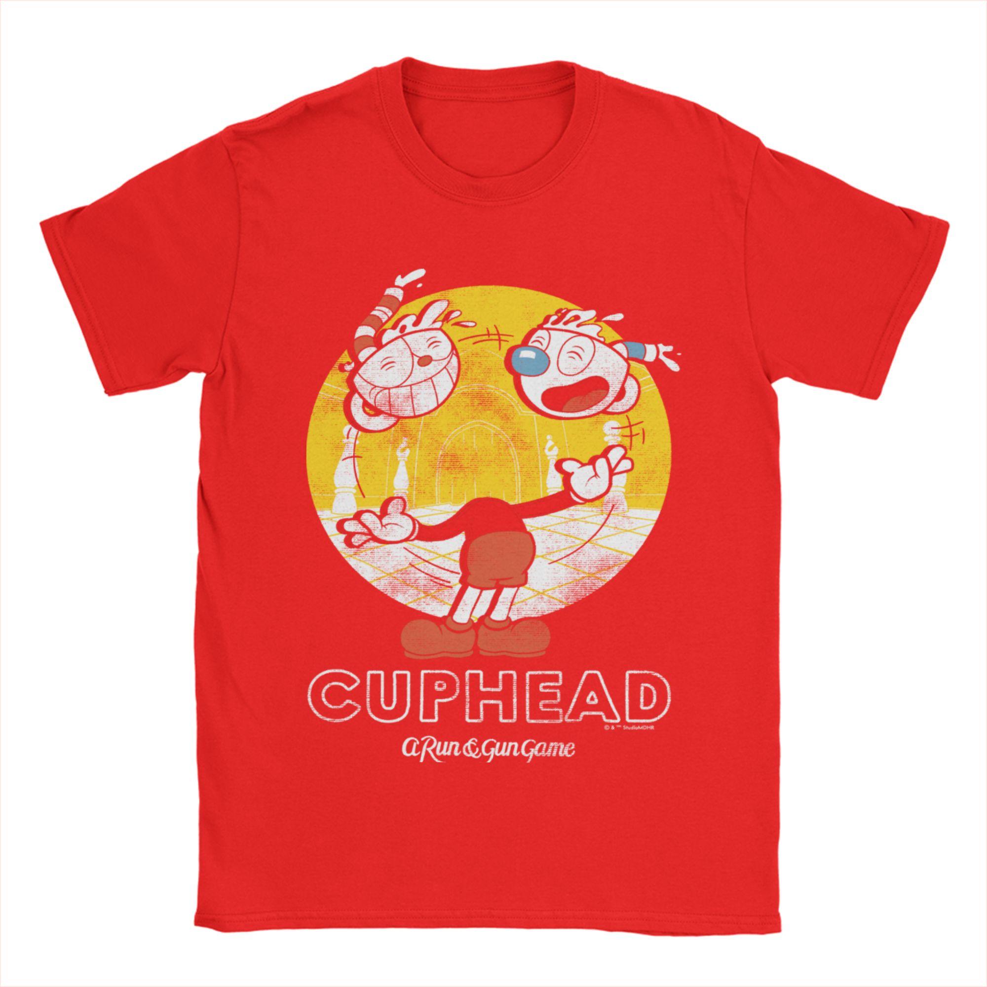

Cuphead Juggling Heads TShirts for Men Vintage Pure Cotton Tee Shirt O Neck Short Sleeve T Shirt Unique Tops S