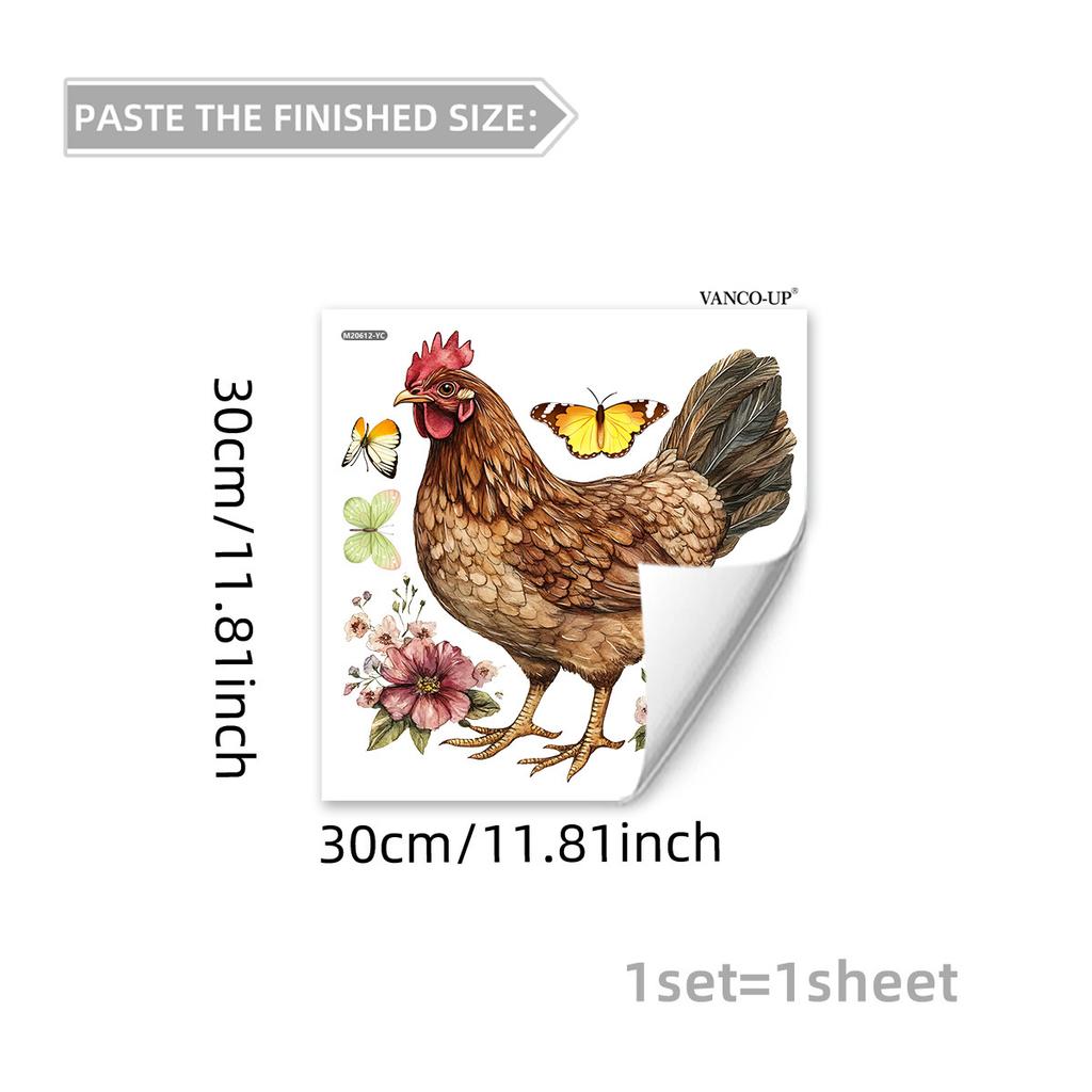 Floral Greenery Butterfly Rooster Wall Stickers, Self-Adhesive Decor for Bedroom Living Room Background Decoration