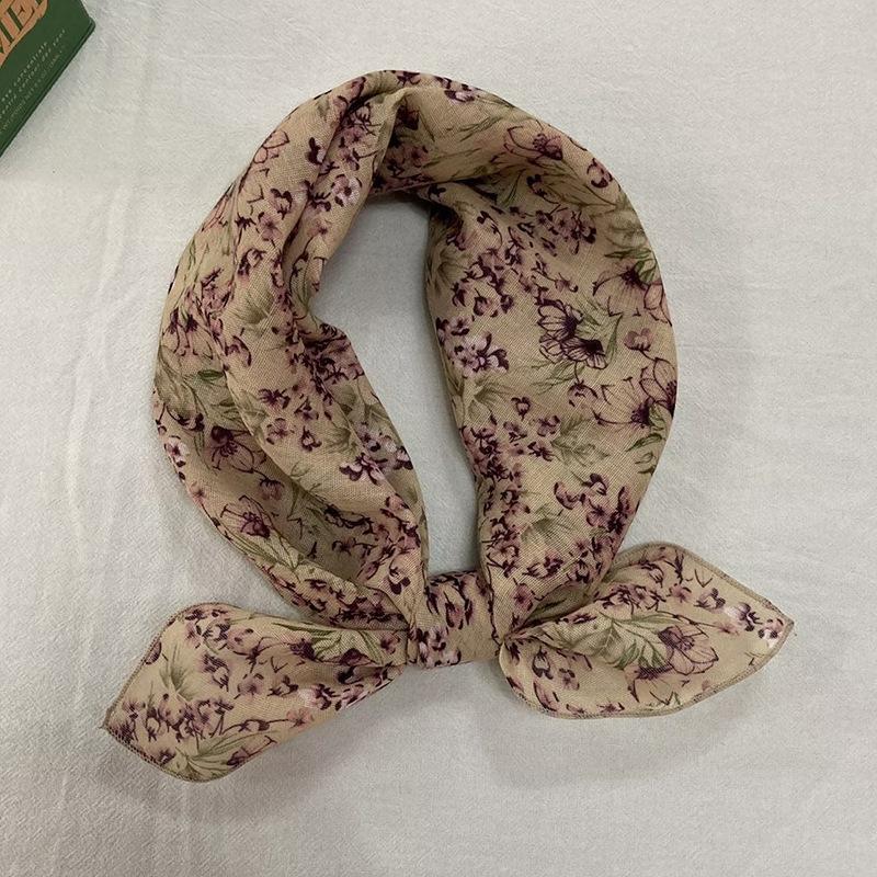 New Versatile Scarf Women's Cotton Linen Small Square Sweet Countryside Floral Lightweight Breathable Sunscreen Headscarf Wholesale