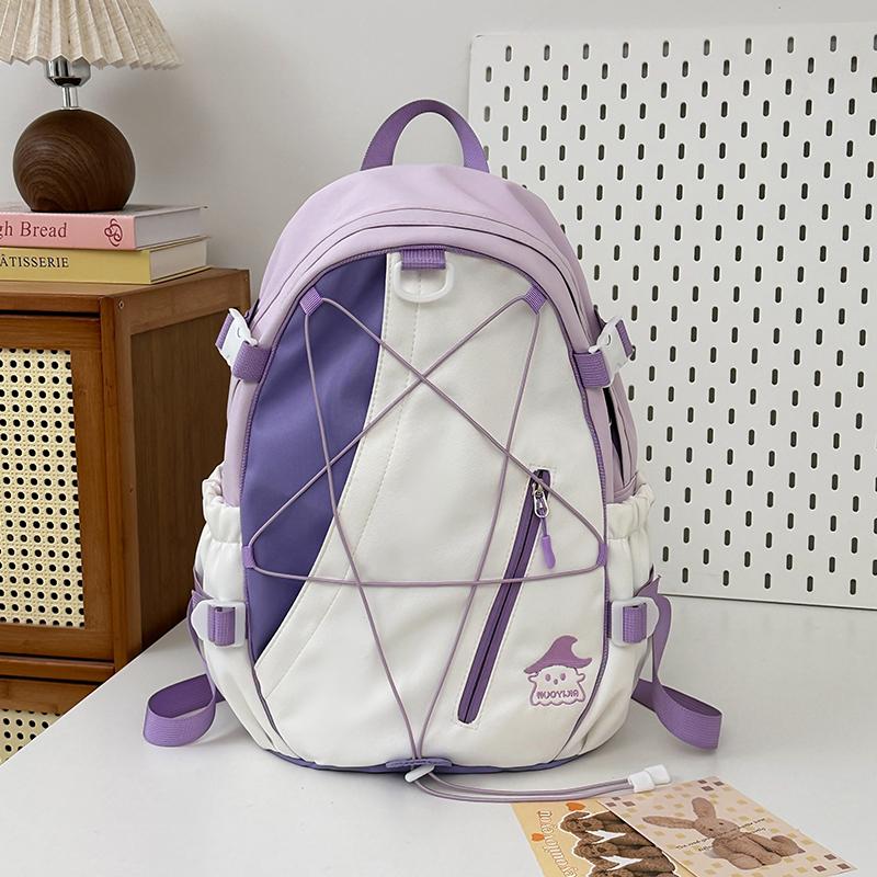 Junior High School Student Schoolbag Color Block Women Large Capacity Backpack