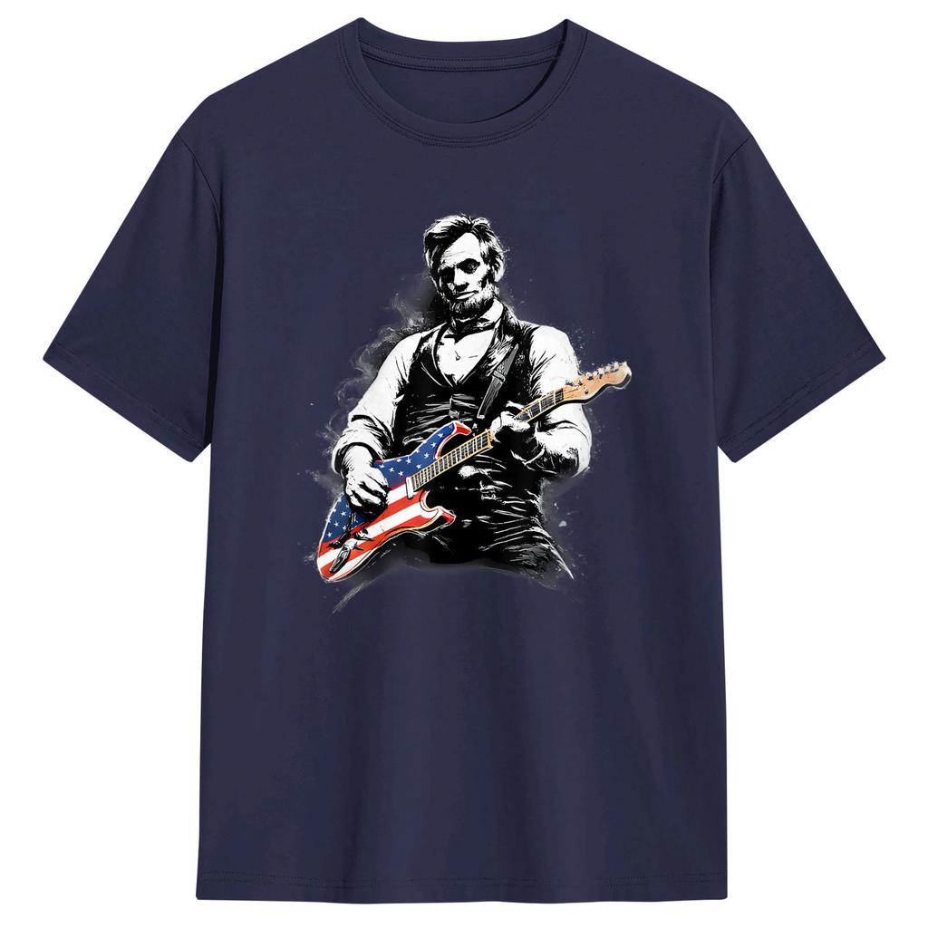 Unisex Abraham Lincoln Abe Lincoln Playing Guitar TShirts   Cotton Tops Summer Classic ShortSleeved TShirt Crew Neck Tshirt