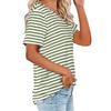 Womens Summer Fasion Short Sleeve V-Neck Color Striped Print Casual Tops