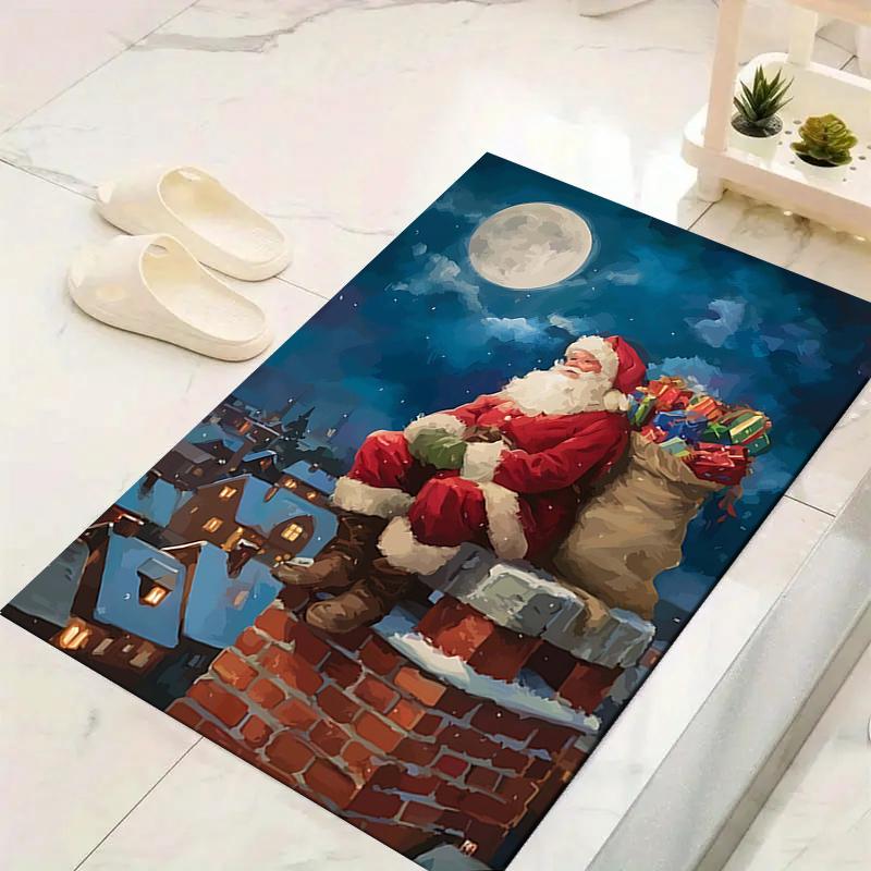 1Pc Santa Claus Chimney Rug Office Carpet Indoor Outdoor Doormat Nonslip Soft And Comfortable Living Room Christmas Halloween Gift D9188